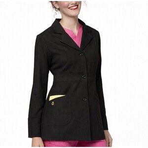 WonderWink XS Black Lab Coat Scrub Jacket Button Front Medical Workwear